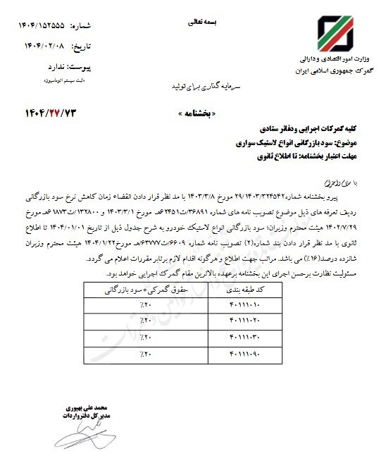 تعرفه تایر