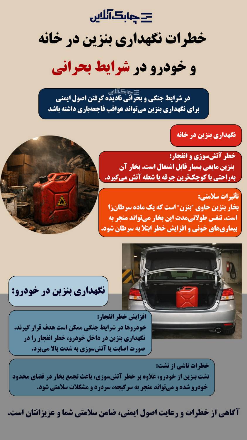 خطرات نگهداری بنزین در خانه و خودرو در شرایط بحرانی