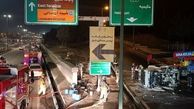 واژگونی کامیونت حامل ۱۵۰۰ لیتر بنزین در بزرگراه یاسینی تهران
