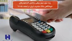 ​رتبه سوم سهم مبلغی تراکنش‌ کارت‌خوان‌های فروشگاهی بانک صادرات ایران در اسفند ماه ٩٨