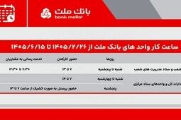 تغییر ساعت کار واحدهای بانک ملت از ۲۶ اردیبهشت