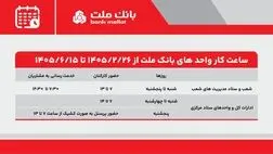 تغییر ساعت کار واحدهای بانک ملت از ۲۶ اردیبهشت