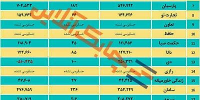 ۲۰ شرکت بیمه‌ای، نیمه نخست سال را بدون زیان سپری کردند/ چهار شرکت بیمه دی، سینا، میهن و نوین زیان انباشته داشتند
