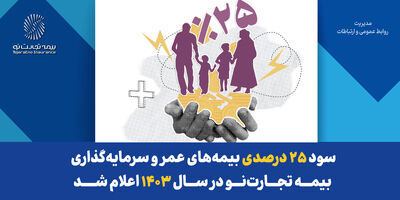 سود ۲۵ درصدی بیمه‌های عمر و سرمایه‌گذاری بیمه تجارت‌نو در سال ۱۴۰۳ اعلام شد
