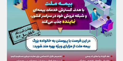بیمه ملت در سراسر کشور نماینده می‌پذیرد

