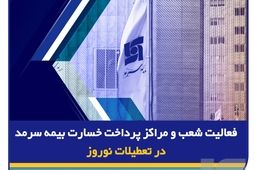 فعالیت شعب و مراکز پرداخت خسارت بیمه سرمد در تعطیلات نوروز
